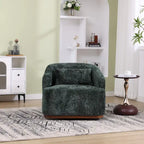 Un fauteuil de relaxation pivotant en tissu chenille, doté d'une assise confortable et d'une base robuste.