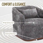 Un fauteuil de relaxation pivotant en tissu chenille, doté d'une assise confortable et d'une base robuste.