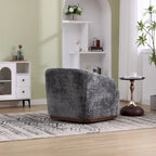 Un fauteuil de relaxation pivotant en tissu chenille, doté d'une assise confortable et d'une base robuste.