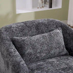 Un fauteuil de relaxation pivotant en tissu chenille, doté d'une assise confortable et d'une base robuste.