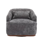 Un fauteuil de relaxation pivotant en tissu chenille, doté d'une assise confortable et d'une base robuste.