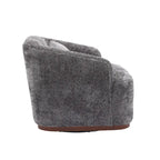 Un fauteuil de relaxation pivotant en tissu chenille, doté d'une assise confortable et d'une base robuste.