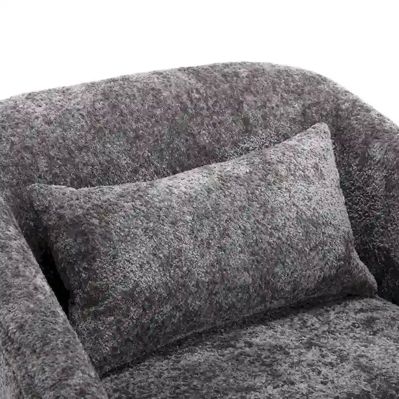 Un fauteuil de relaxation pivotant en tissu chenille, doté d'une assise confortable et d'une base robuste.