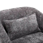Un fauteuil de relaxation pivotant en tissu chenille, doté d'une assise confortable et d'une base robuste.