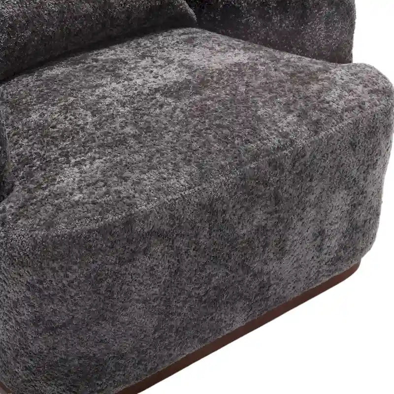 Un fauteuil de relaxation pivotant en tissu chenille, doté d'une assise confortable et d'une base robuste.