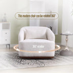 Un fauteuil de relaxation pivotant en tissu chenille, doté d'une assise confortable et d'une base robuste.