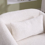 Un fauteuil de relaxation pivotant en tissu chenille, doté d'une assise confortable et d'une base robuste.