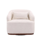Un fauteuil de relaxation pivotant en tissu chenille, doté d'une assise confortable et d'une base robuste.