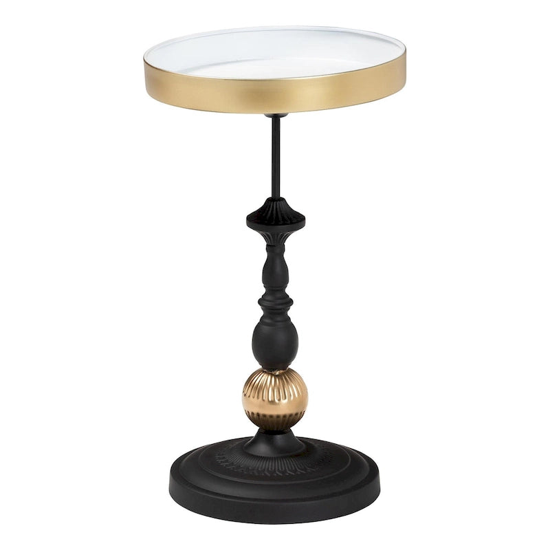Table d'appoint ronde au charme contemporain - Table d'appoint métallique noire et dorée avec plateau amovible, convenant aux environnements intérieurs ou semi-extérieurs.