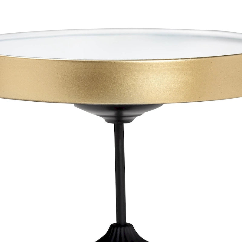 Table d'appoint ronde au charme contemporain - Table d'appoint métallique noire et dorée avec plateau amovible, convenant aux environnements intérieurs ou semi-extérieurs.