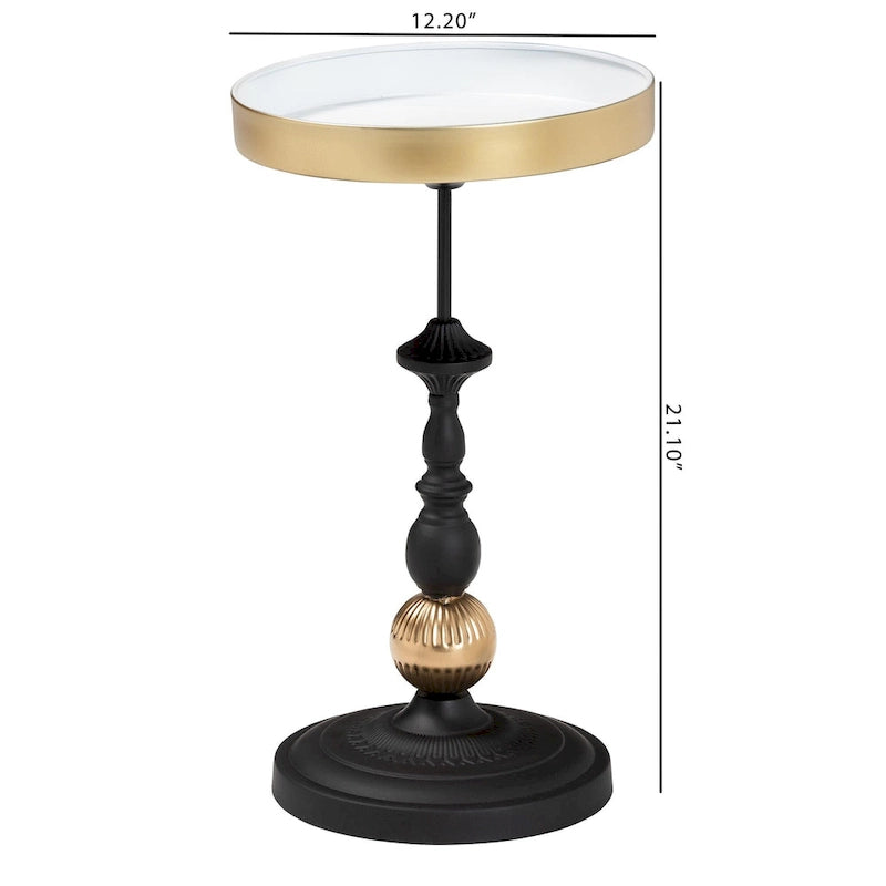 Table d'appoint ronde au charme contemporain - Table d'appoint métallique noire et dorée avec plateau amovible, convenant aux environnements intérieurs ou semi-extérieurs.