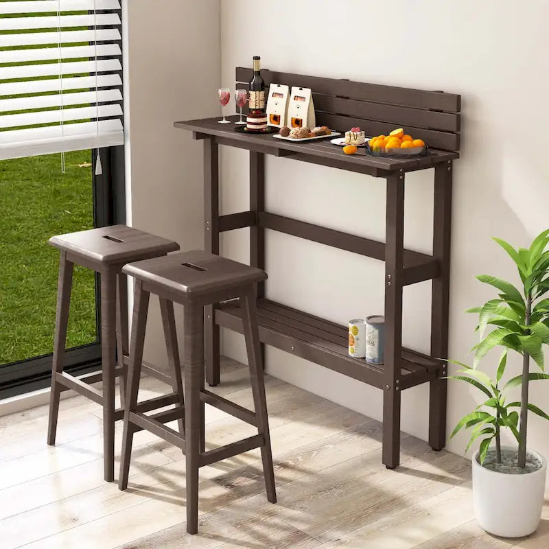 Table de bar d'extérieur 48 po avec étagère de rangement et pied réglable - Voir détails