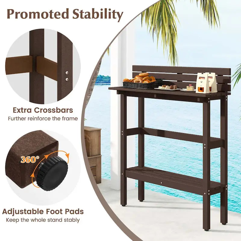Table de bar d'extérieur 48 po avec étagère de rangement et pied réglable - Voir détails