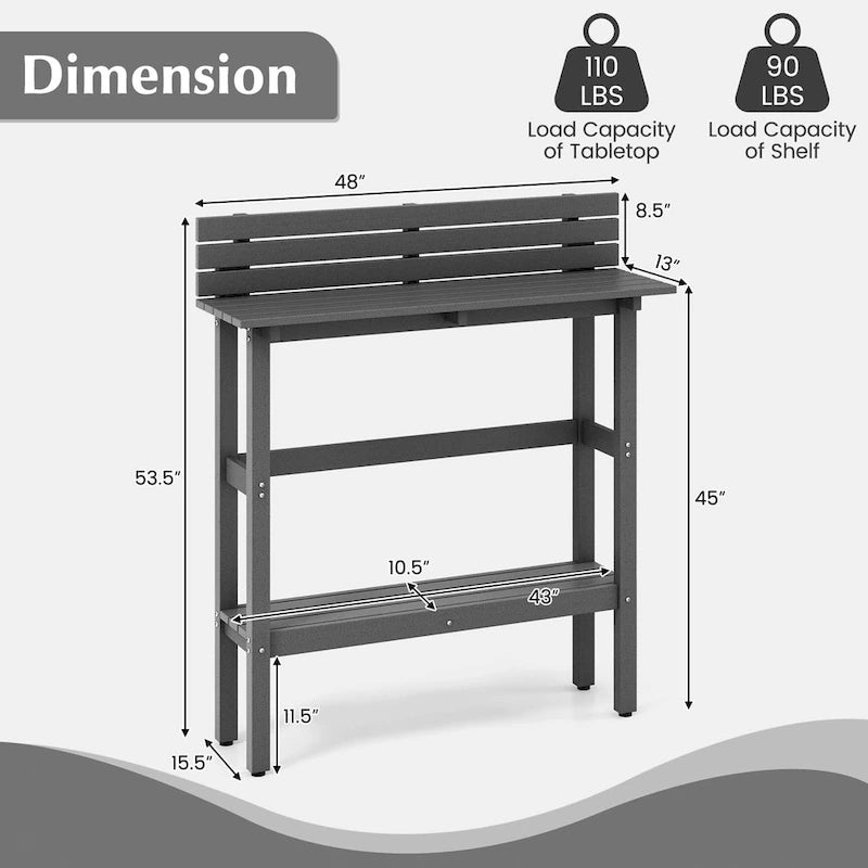 Table de bar d'extérieur 48 po avec étagère de rangement et pied réglable - Voir détails