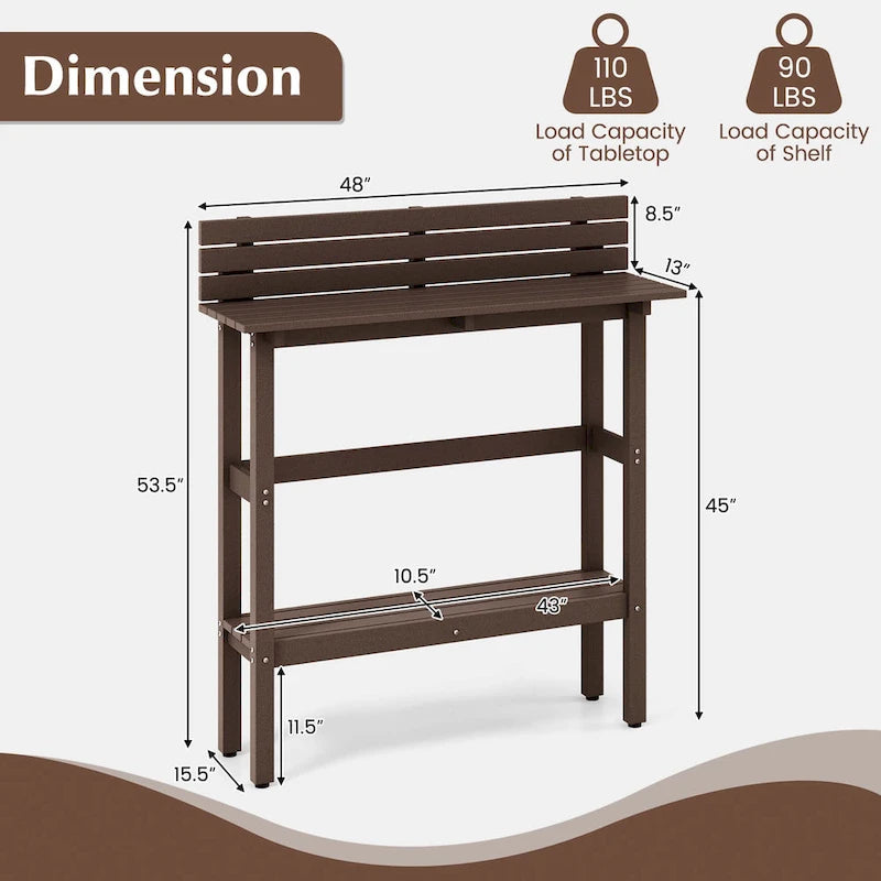Table de bar d'extérieur 48 po avec étagère de rangement et pied réglable - Voir détails