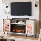 Meuble TV avec foyer intégré de style moderne du milieu du siècle, centre de divertissement