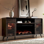 Meuble TV avec foyer intégré de style moderne du milieu du siècle, centre de divertissement