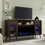 Meuble TV avec foyer intégré de style moderne du milieu du siècle, centre de divertissement