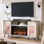 Meuble TV avec foyer intégré de style moderne du milieu du siècle, centre de divertissement