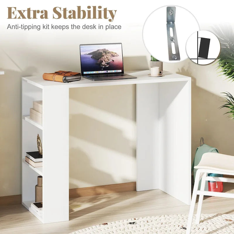Bureau compact 36 po avec 3 étagères ouvertes autoportant