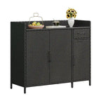 Armoire de rangement extérieure en osier, îlot de cuisine résistant aux intempéries, table de bar en rotin avec plateau en verre trempé et tiroir pour jouets de piscine