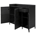 Armoire de rangement extérieure en osier, îlot de cuisine résistant aux intempéries, table de bar en rotin avec plateau en verre trempé et tiroir pour jouets de piscine
