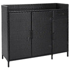 Armoire de rangement extérieure en osier, îlot de cuisine résistant aux intempéries, table de bar en rotin avec plateau en verre trempé et tiroir pour jouets de piscine