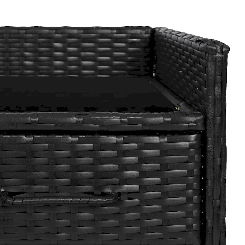 Armoire de rangement extérieure en osier, îlot de cuisine résistant aux intempéries, table de bar en rotin avec plateau en verre trempé et tiroir pour jouets de piscine