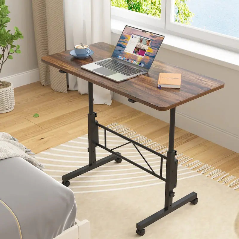 Bureau Debout Mobile avec Roulettes, Petit Bureau Debout à Hauteur Réglable, Bureaux Roulants Portables de 80 cm
