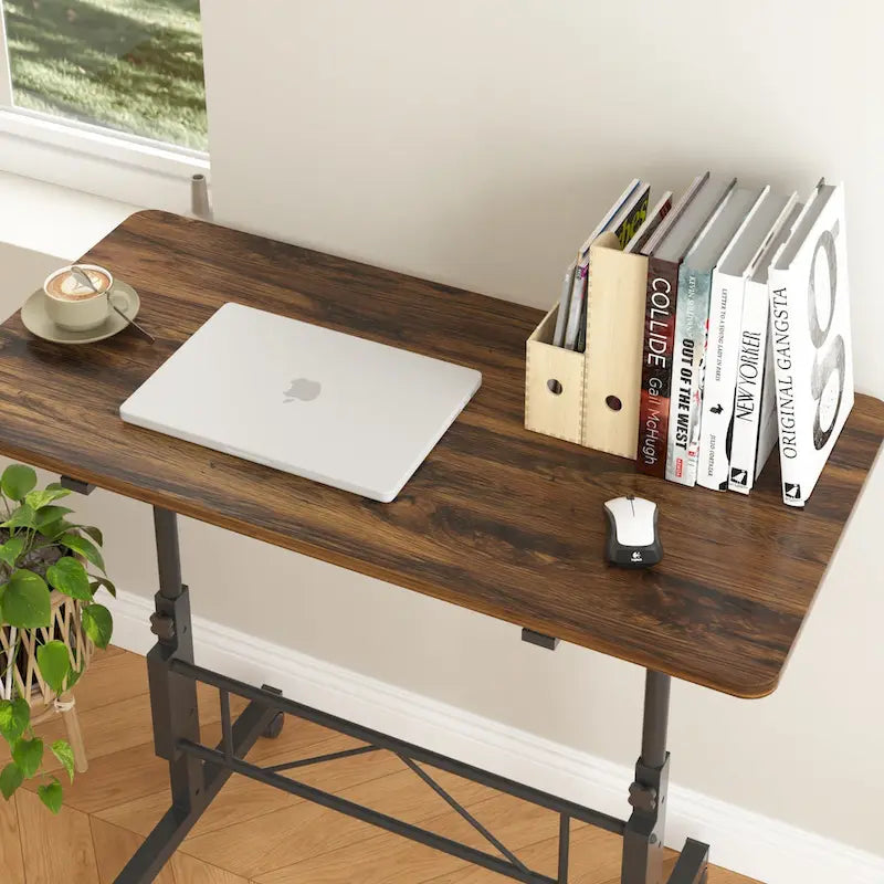 Bureau Debout Mobile avec Roulettes, Petit Bureau Debout à Hauteur Réglable, Bureaux Roulants Portables de 80 cm