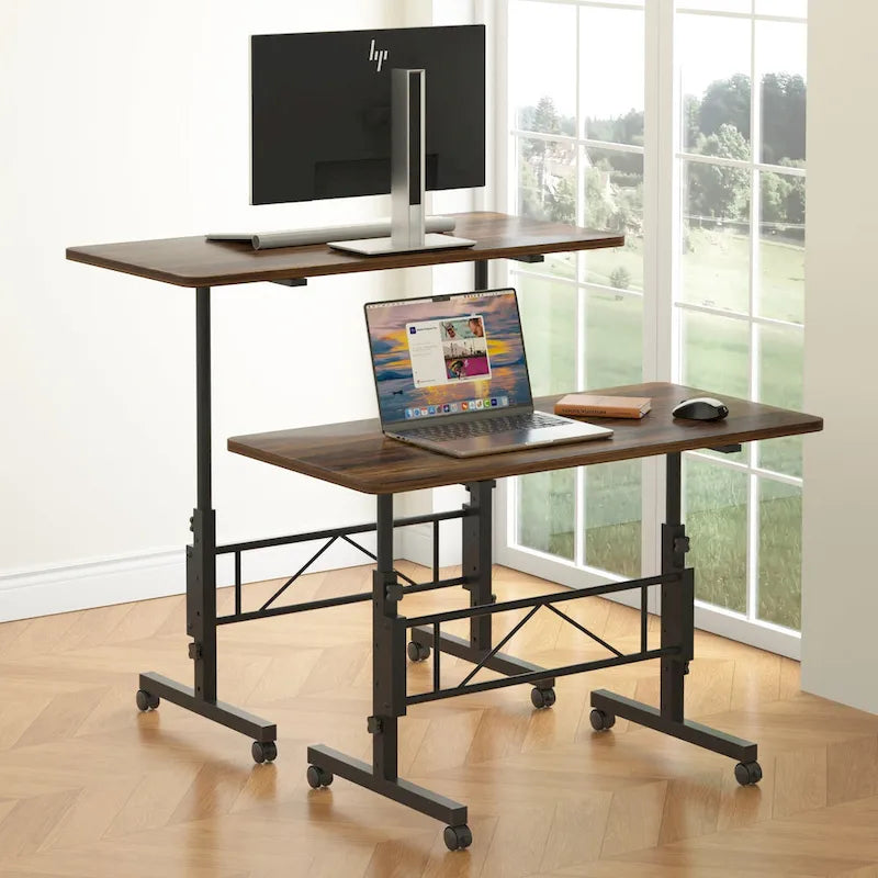 Bureau Debout Mobile avec Roulettes, Petit Bureau Debout à Hauteur Réglable, Bureaux Roulants Portables de 80 cm