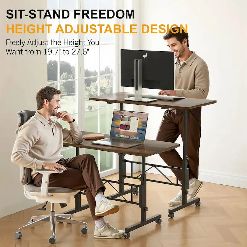 Bureau Debout Mobile avec Roulettes, Petit Bureau Debout à Hauteur Réglable, Bureaux Roulants Portables de 80 cm