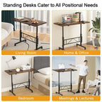 Bureau Debout Mobile avec Roulettes, Petit Bureau Debout à Hauteur Réglable, Bureaux Roulants Portables de 80 cm