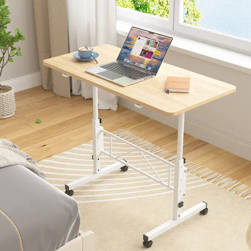 Bureau Debout Mobile avec Roulettes, Petit Bureau Debout à Hauteur Réglable, Bureaux Roulants Portables de 80 cm