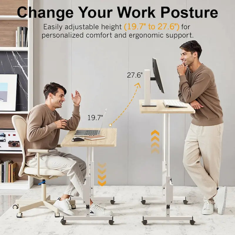 Bureau Debout Mobile avec Roulettes, Petit Bureau Debout à Hauteur Réglable, Bureaux Roulants Portables de 80 cm