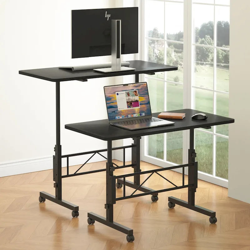 Bureau Debout Mobile avec Roulettes, Petit Bureau Debout à Hauteur Réglable, Bureaux Roulants Portables de 80 cm