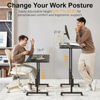 Bureau Debout Mobile avec Roulettes, Petit Bureau Debout à Hauteur Réglable, Bureaux Roulants Portables de 80 cm