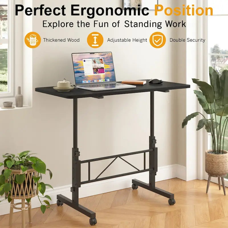 Bureau Debout Mobile avec Roulettes, Petit Bureau Debout à Hauteur Réglable, Bureaux Roulants Portables de 80 cm