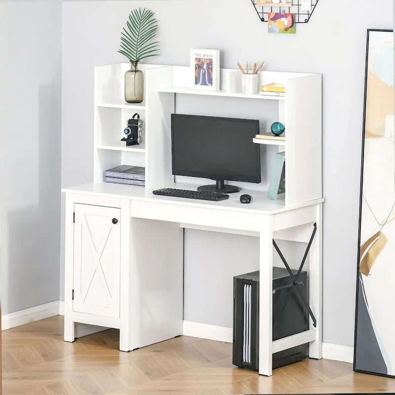 Bureau d'ordinateur de ferme avec huche et armoire