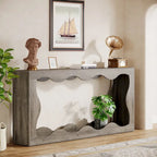 Console en bois de 160 cm, Table d'entrée rectangulaire pour salon, Marron rustique