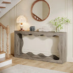 Console en bois de 160 cm, Table d'entrée rectangulaire pour salon, Marron rustique