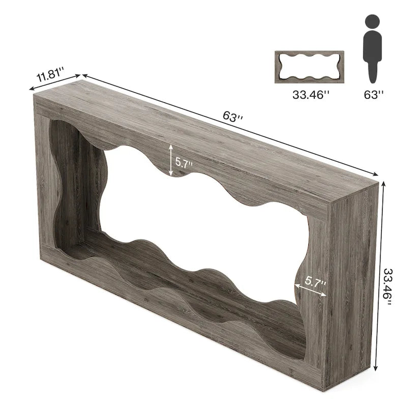 Console en bois de 160 cm, Table d'entrée rectangulaire pour salon, Marron rustique