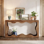 Console en bois de 160 cm, Table d'entrée rectangulaire pour salon, Marron rustique