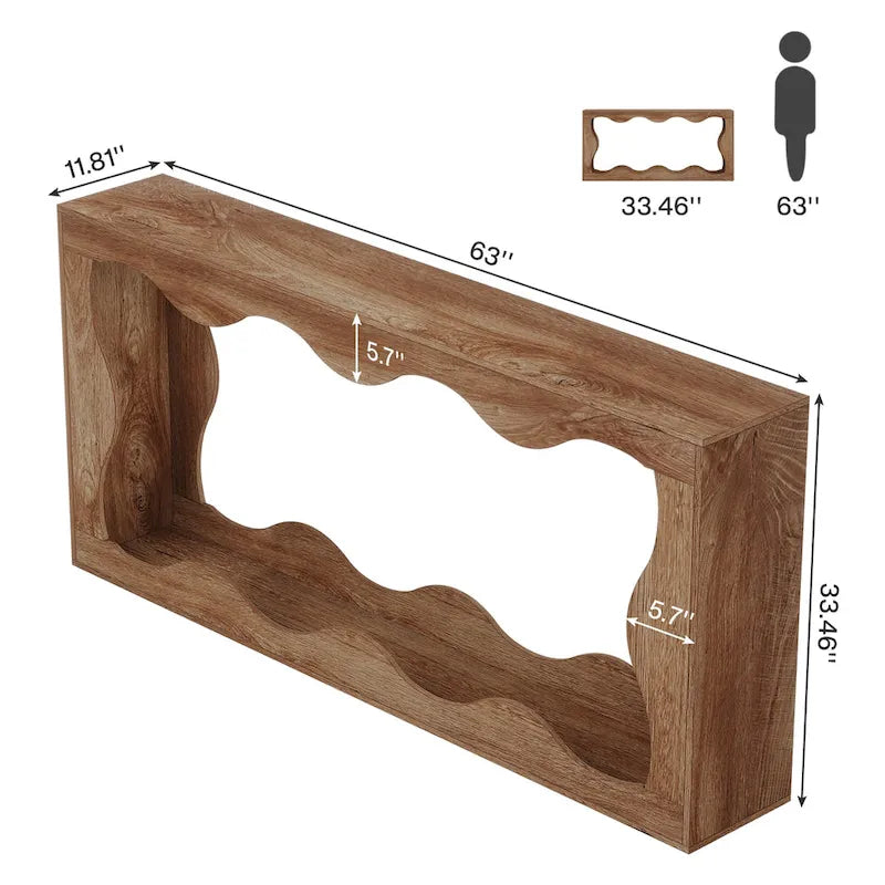 Console en bois de 160 cm, Table d'entrée rectangulaire pour salon, Marron rustique
