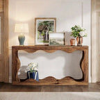 Console en bois de 160 cm, Table d'entrée rectangulaire pour salon, Marron rustique