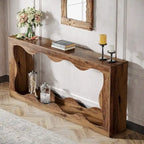 Console en bois de 160 cm, Table d'entrée rectangulaire pour salon, Marron rustique