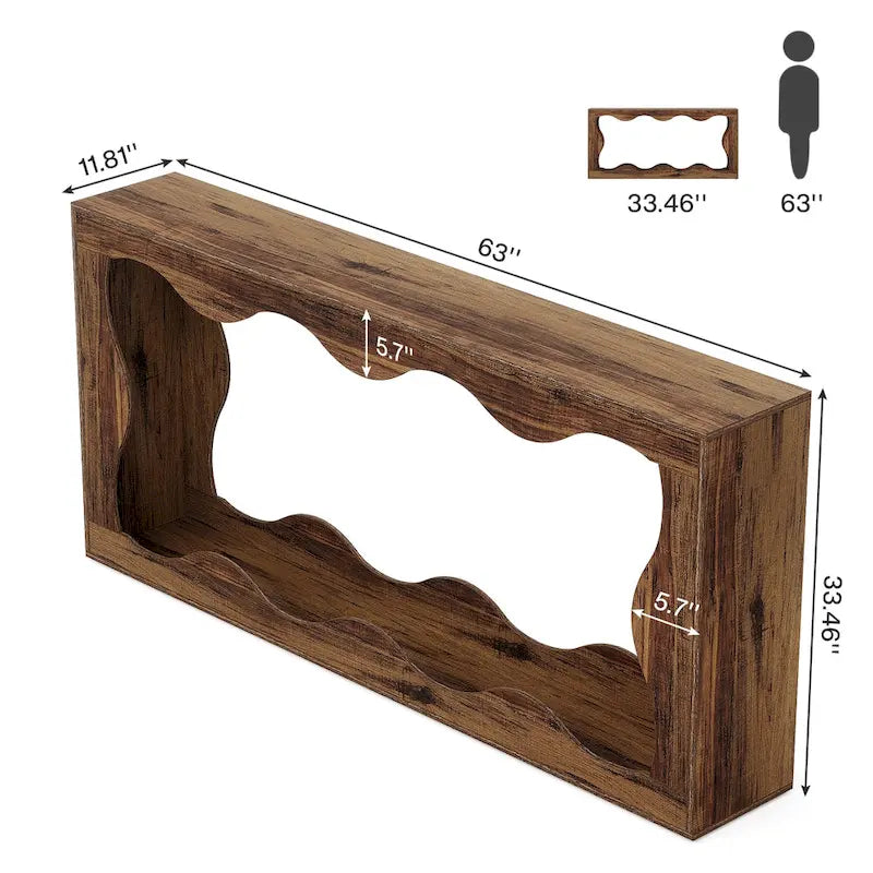 Console en bois de 160 cm, Table d'entrée rectangulaire pour salon, Marron rustique