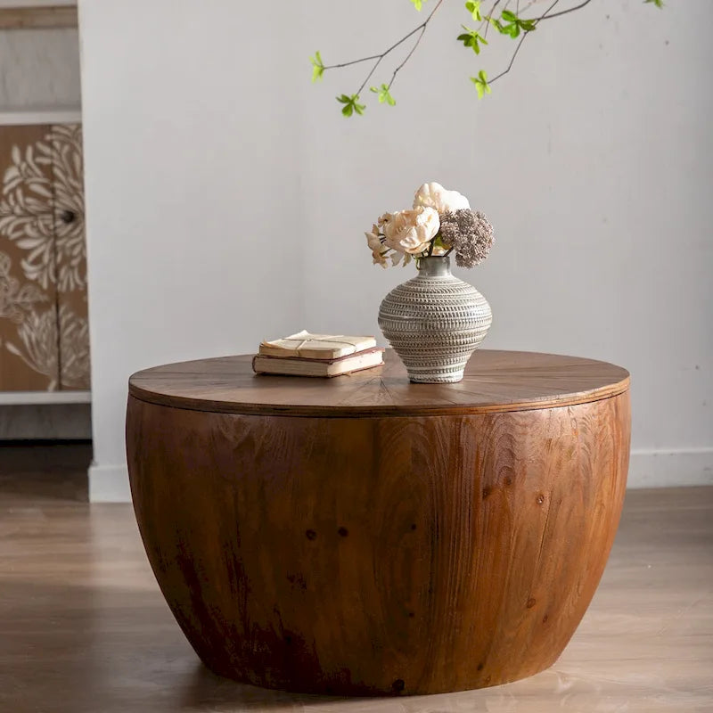 Table basse style vintage en forme de seau avec fonction de rangement