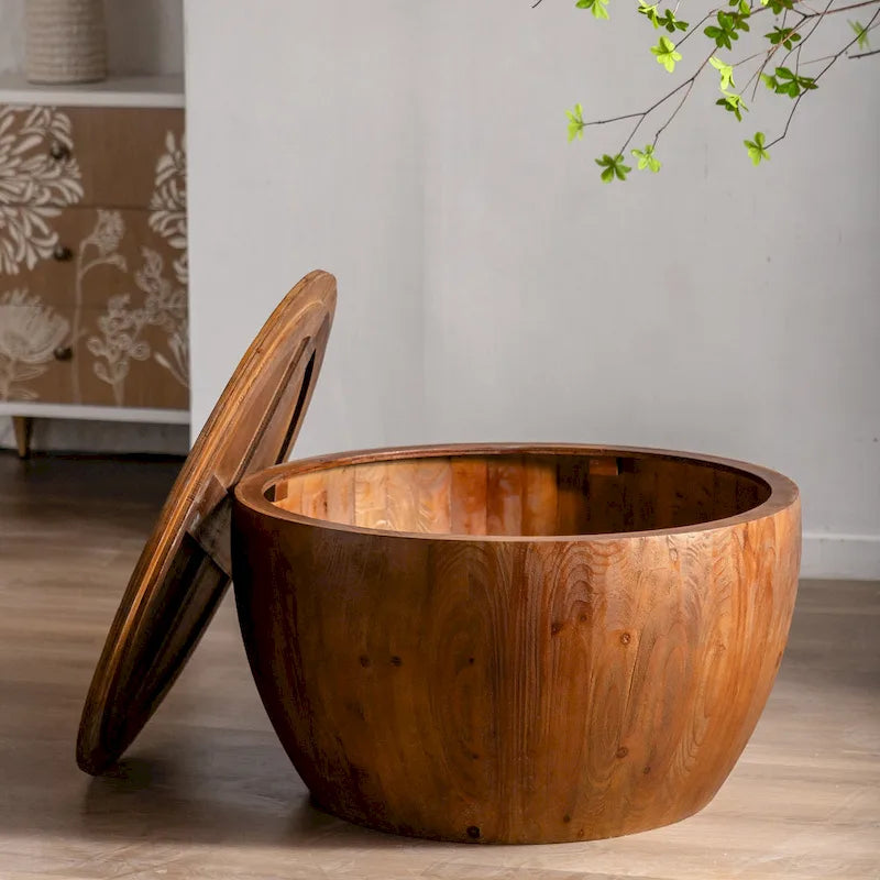 Table basse style vintage en forme de seau avec fonction de rangement