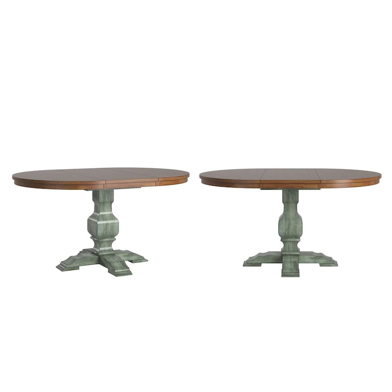 Table à manger extensible en bois massif ovale bicolore